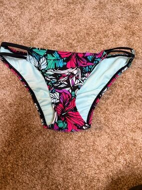 Xhilaration Tropical Floral Bikini Bottom in Black, Pink & Teal